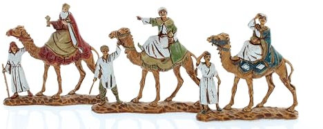 Moranduzzo Trío Reyes Magos en Camello Apto para Belén de 3,5 cm Escala 1:16 – Micro 3,5 – Figura Irrompible, Estilo Siglo XVIII, Pintada a Mano, Escultor M. Landi