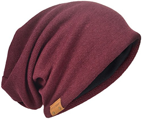 HISSHE Oversized Herren Strickmütze Baggy Slouchy Doppellagige Skull Cap B011s, Klarrot, 58