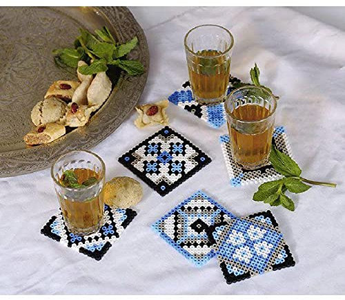 Graine Créative - Coffret perles à repasser Sous-verres Carreaux de ciment - Perlou - Kit de bricolage pour faire des sous-verres - 5+ ans - Non pliable