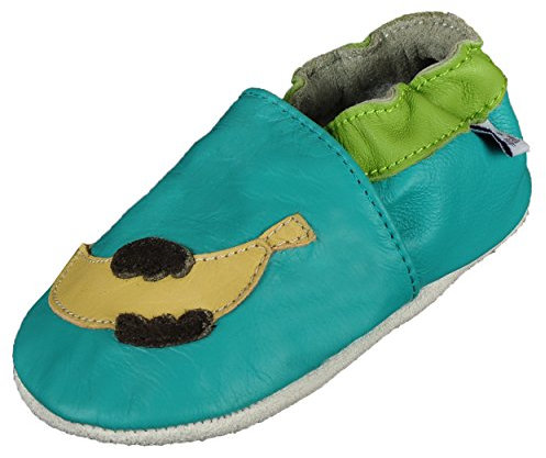 Lappade AFFE türkis Lederpuschen Hausschuhe Krabbelschuhe Baby Schläppchen Lauflernschuhe Wildledersohle (Gr. 23/24 EU XL, Art. 301)