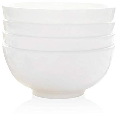 WANWY Pure White Bone China Bowl Set of 4 Sets, Cereal, Salad, Dessert, Rice, Soup - Oven Safe/Dishwasher Safe, White (Size : 5 inches)