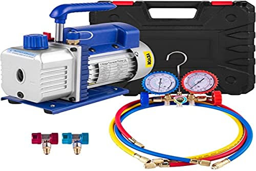 Mophorn Pompe à Vide 4 CFM, Pompe à Vide Frigoriste 230V, Pompe à Vide Climatisation avec Tuyaux et Jauges, pour Système de Réfrégération