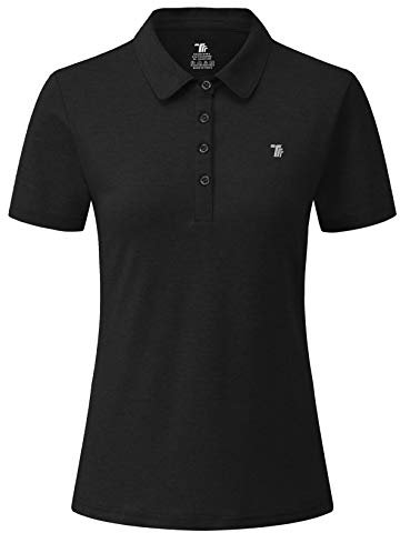 YSENTO Womens Short Sleeve Polo Lady-fit Shirt Premium Sports Golf Polo T-Shirts(Black,XL)