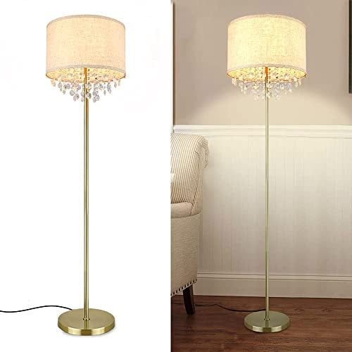 Depuley LED Stehlampe Wohnzimmer Gold Kristall, Modern Led Stehleuchte mit Fußschlter,Standleuchte mit 9W 3000K Warmweiß Birne für Dekoration, Schlafzimmer, Esszimmer, Wohnzimmer, Büro