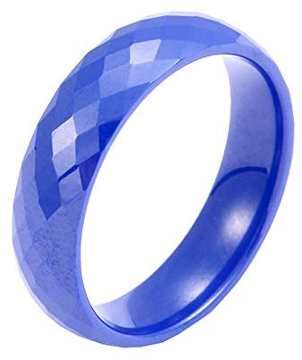 PAURO Damen Schmuck Hoch Poliert Klassisch Design Engagement Hochzeitsband Ringe Keramik 6MM Blau Größe 52 (16.6)