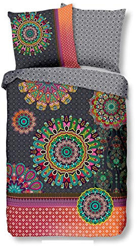 Traumschloss Comfort Flanell Bettwäsche »Izett«, Bunte Mandalas auf dunklem Hintergrund, 155x220 & 80x80, 100% Baumwolle, wärmend & kuschelig, mit Reißverschluss bestehend aus Kissen und Bettbezug