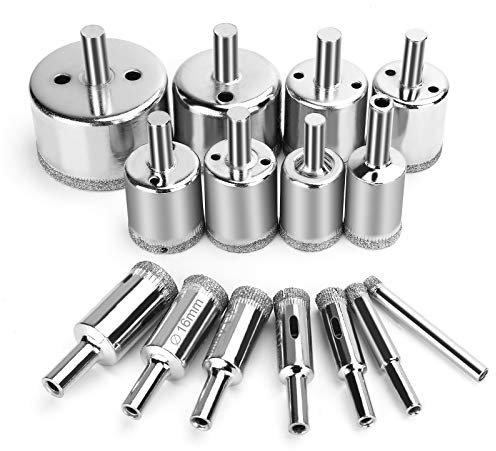 15 brocas de diamante para taladros cerámicos, juego de brocas de agujero de diamante para taladros de cristal, para botellas, mármol, piedra de granito, corte de tile, 0,23 pulgadas – 50 mm, YLYL