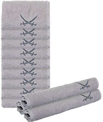Sansibar Seiftücher 12er Set ca. 30x30 cm 100% Baumwolle mit gesticktem Säbel Logo Handtücher Gästetücher Silber