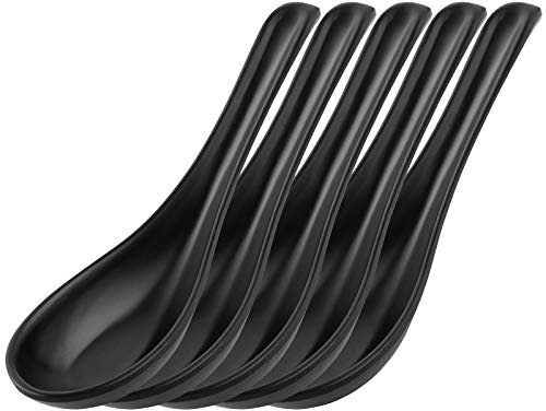 IEFIEL 5/10 piezas Cucharas de Sopa Fideos Japoneses Ramen Cuchara Plástico Melamina Cucharas de Aperitivo Mango Largo para Restaurantes Hotel Blanco Negro Negro 5 Pcs C Onesize