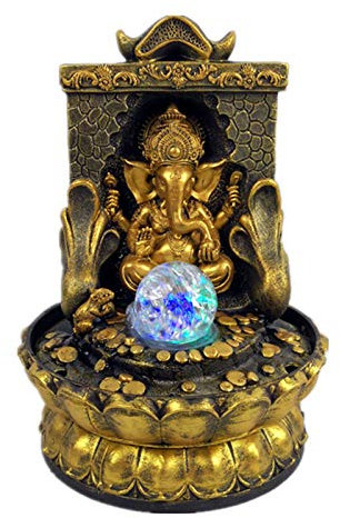 Ganesha Statues Tabletop Water Fountain, Zen Meditation Indoor Waterfall Feature with Illuminated Rolling Ball for Home Office Bedroom Relaxation