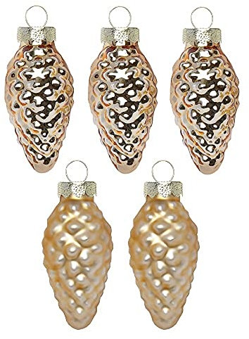 Inge Glas Magic Mini Weihnachtskugeln Zapfen 4,5cm 12 Stück Glas in Karton-Box (Brokatgold | Gold Glanz matt)