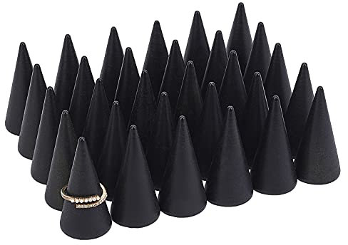 FINGERINSPIRE 30 Stücke Holz Kegel Ringhalter Display-Ständer Ausstellungsstand Schmuck-Organizer Schwarz für Einzelhandel