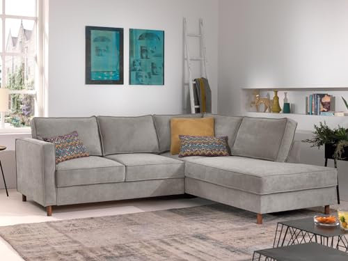 Lisa Design Jake - Ecksofa mit Schlaffunktion - 5-Sitzer - aus Samt - rechts Hellgrau