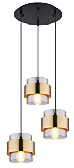 Pendelleuchte MILLEY 3flammig Ø45cm mit Rauchglas und Messingringen