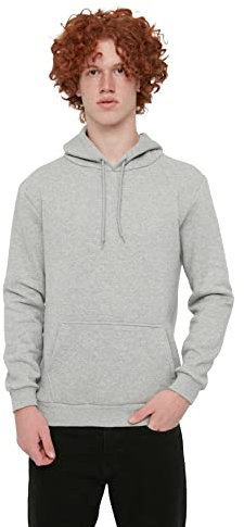 TRENDYOL Herren Trendyol Male mit Kapuze Känguru-taschen Tok-stoff mit Basis-sweatshirt Hooded Sweatshirt Casual, Gray, M