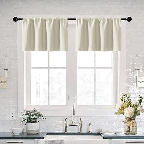 XTMYI Cremefarbene Vorhänge, Volant für Küchenfenster, Set mit 2 Paneelen, wasserdicht, Raumverdunkelung, Volants für Wohnzimmer, Badezimmer, 35,6 cm Länge, Elfenbein