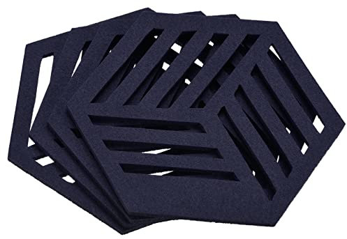 sourcing map Felt Coasters, 4pcs Hexagon Mat Pad Coaster for Drink Cup Pot Bowl Vase, Dark Blue