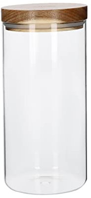 HOMLA Carlos Transparente Küchendose für Lebensmittel aus Glas - Aufbewahrungsbox Trockenprodukte Vorratsdose mit Deckel Vorratsglas Organizer - mit Akazienholz Deckel 1,2 Liter