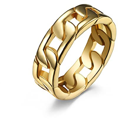 ZHAOZOUL 2 Stück Edelstahl Ringe Titan Geflochtener Kubanischer Kettenring Ring,Gold,11=21MM