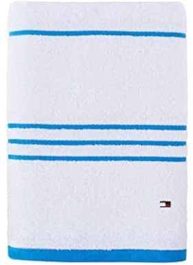Tommy Hilfiger Modernes Badetuch mit amerikanischen Streifen, 76,2 x 137,2 cm, 100% Baumwolle, 574 g/m² (weiß/schwedisches Blau)