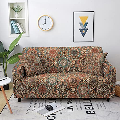 Sofa Überzug Vintage Türkis Sofabezug Stretch Elasthan Couch überzug Abnehmbare Waschbar Sofa Cover Anti Rutsch Sofaschoner Moderne Couchbezug Universal Sofahusse 4 Sitzer