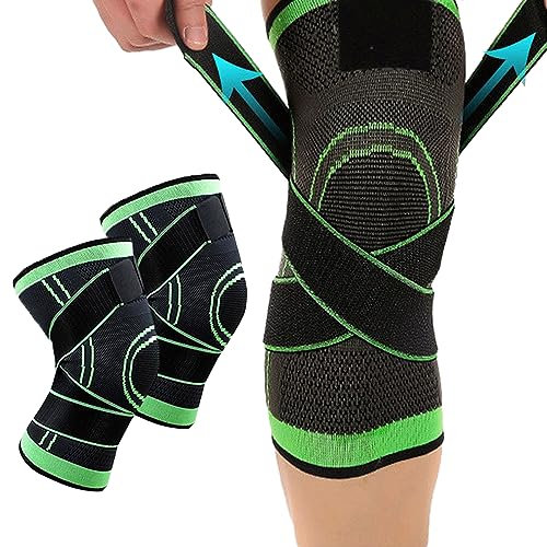 ATBUSS 2 ginocchiere antiscivolo per rotula, maniche regolabili per tendinite, artrite, lesioni ai legamenti, lacerazione del menisco (verde, taglia L)