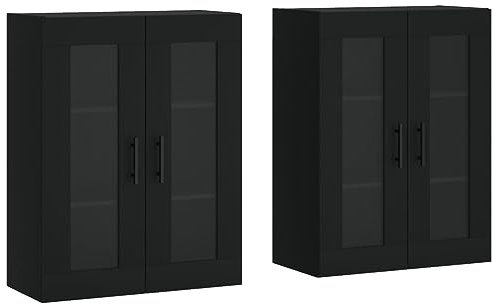 vidaXL Wandschrank 2 STK., Hängeschrank mit viel Stauraum, Sideboard für Wohnzimmer, Schrank Wandmontage Lagerschrank Kommode, Skandinavisch, Schwarz Holzwerkstoff