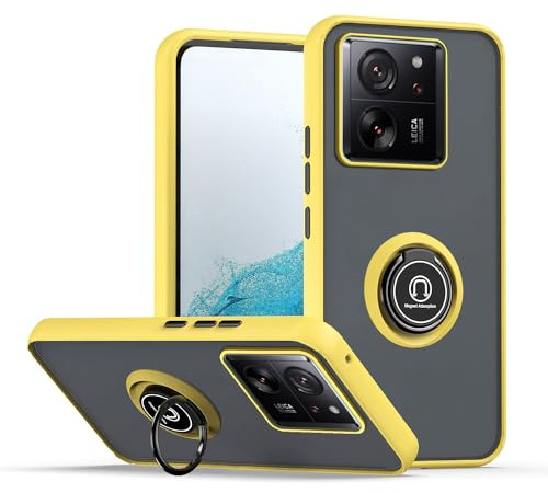 XINYEXIN Cover per Xiaomi 13T / Xiaomi 13T Pro, Traslucida Custodia Antiurto Antigraffio con Supporto Anello a 360°, PC + TPU Bumper Case - Giallo