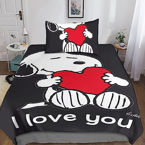 CasCam Snoopy Bettbezug Bettwäsche Set 2 Teilig,3D-Druck Bettwäsche-Set Deluxe Mikrofaser Weiche Lovely Dog Bettbezug Mit Verstecktem Reißverschluss Und Kissenbezüge,Mikrofaser Single(135x200cm)
