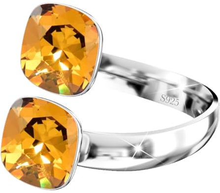 925 Sterling Silber Doppelt Kristall Ringe für Damen Verstellbarer mit Marken Kristalle - Glänzend Cubic Zirkonia Ring Fingerring Kommt in Schmuck Geschenk Box (Light Amber)