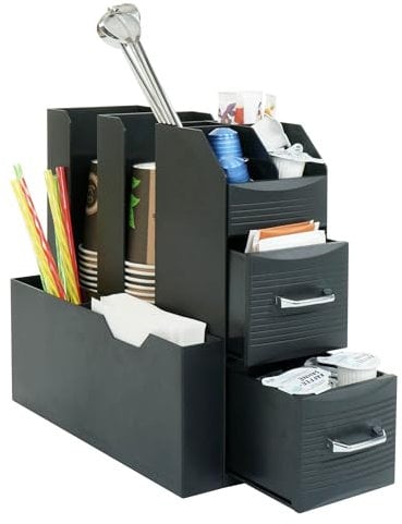 Mendler Kaffeestation für Zubehör HWC-L97, Tee Kaffee Organizer Aufbewahrungsbox mit 2 Schubladen und 7 Fächern, 29x14x33cm