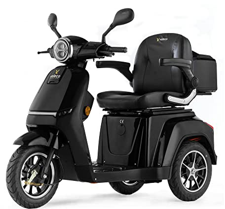 VELECO TURRIS - 3-Rad-Mobilitätsroller - komplett montiert und einsatzbereit - Voll-LED-Beleuchtung - kontrastreiches Display - Alarmsystem Lithium-Ionen-Akku (Schwarz)