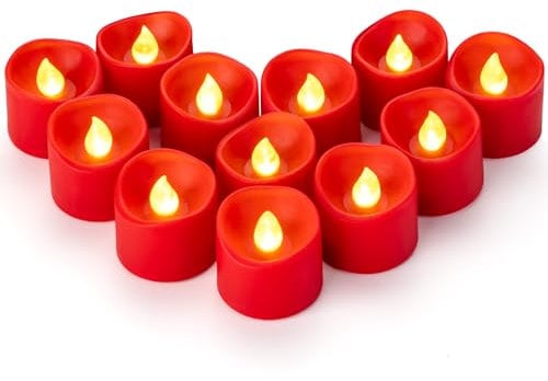 Yakpo 12 Stück flammenlose rote Teelichter, batteriebetrieben, flackernde LED-Votivkerzen, elektrisch, künstliche Kerzen, Großpackung für Weihnachten, Hochzeit, romantische Partydekorationen