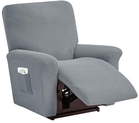 LIFEDX Sesselbezug Relaxsessel Stretchhusse für Relaxsessel 4-Teilig,Stretch Sesselschoner Relaxsessel mit Taschen,Elastisch Recliner Sesselbezug für Fernsehsessel Liege Sessel- Light Gray||1 Seater