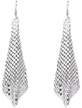 Pailletten Ohrringe für Frauen Männer Metallic Mesh Grid Tassel Drop Ohrring für Mann Frau
