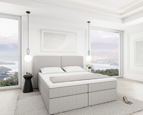 Sofa Dreams Boxspringbett Vallecas Stoffbett in Strukturstoff Webstoff mit Bettkasten - Komplettes Bett mit Matratze und Topper (Hellgrau, 160x200 cm)