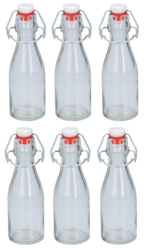 6PCS 150ML Leak Proof Clear Glass Vinegar Bottles with Plastic Swing Clip Top Easy Cap Airtight Stopper Lids Reusable Traditional Classic Style Oil Sauce Beverage Storage Dispenser for Home Kitchen