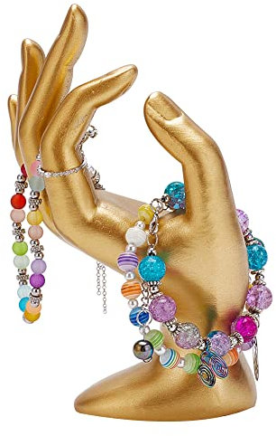 DELORIGIN Présentoir de Bijoux à Main Doré en Forme de OK Organisateur de Bijoux Support de bracelet support bracelet présentoirs à bijoux pour Boucles D'Oreilles Bagues Bracelets Décoration 7x9x16cm