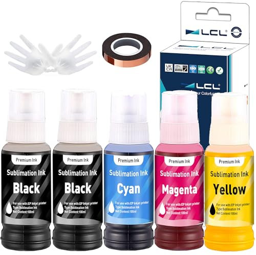 LCL 500ML Recharge d'encre à Sublimation Remplacement pour Epson EcoTank ET-2700 ET-2750 ET-2751 ET-2756 ET-3700 ET-2850 for Heat Transfer Mug, Tumbler, T Shirts(Autofill/Upgrade Version/ICC Free)