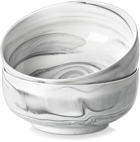 MALACASA, Serie Regular, 2-teilig 1320ML Porzellan Marmorgrau Müslischalen Set,Suppenschüssel Reisschale Bowl Essen, salatschüssel Dessertschale für Salat, Suppen, Ramen, Obst usw.