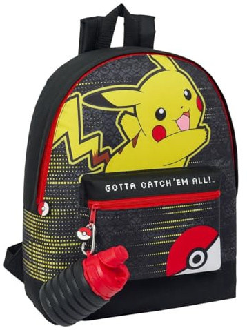 Pokémon Pikachu Catch 'Em All Roxy Rucksack mit faltbarer Trinkflasche, offiziell lizenziert, 39 x 31 x 12 cm, strapazierfähiges Polyester, verstellbare gepolsterte Schultergurte, Hydration unterwegs