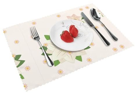 Platzsets für Esstisch, sechseckig, weiß, gemustert, waschbar, 30 x 45 cm, 4 Stück