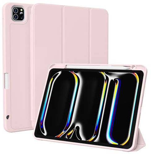 BQDIYOO für iPad Pro 11 Zoll Hülle M4 (2024) Mit Stifthalter, Hülle für iPad Pro 11 Zoll 2024 (A2836/ A2837/ A3006), Unterstützt Pencil Pro/USB-C, Auto Schlafen/Wachen, Rosa