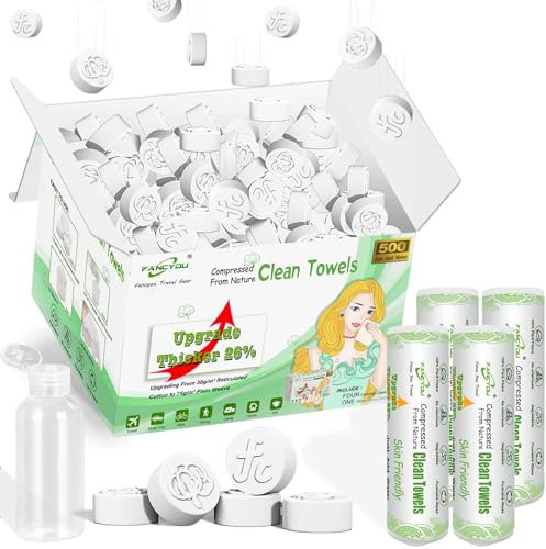 FANCYOU Toallas faciales desechables Tabletas 23x19cm 500 Pcs Empaquetadas a granel con 4 cajas dispensadoras Toallitas de limpieza expandibles Toallitas desechables para belleza y cuidado personal