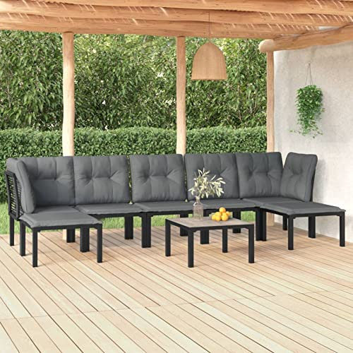Faroom 8-TLG Balkonlounge Alu Garten Lounge Set Gartenmöbel Klein Balkonmöbel Sofagarnitur Balkon Gartenlounge Loungemöbel Gartensofa Balkon Sofa Rattan Ecklounge Schwarz#3