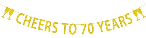 ALEGRE® Girlande 70 Geburtstag Mann Frau, Cheers to 70 Years Girlande, 70 Geburtstag Deko Banner, Deko 70 Geburtstags Frauen Männer,Gold Glitzerbanner zum 70. Geburtstage Dekoration,Geburtstagsdeko 70