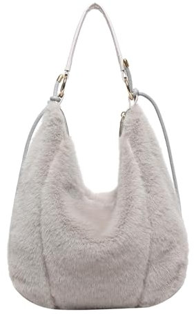 WANWEN Plüsch Handtasche Tote Bag Plüsch Tasche Flauschige Handtasche Plüsch Umhängetasche Puffy Tote Bag Puffer Shopper Schultertasche Y2K Tasche Hobo Tragetasche Damen (Gray)