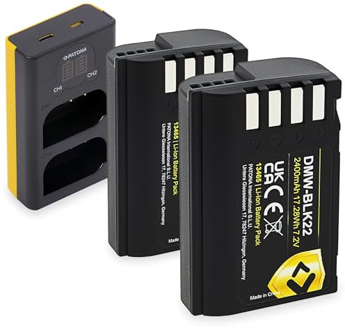 PATONA LCD Chargeur USB-C avec 2X Protect Batterie DMW-BLK22 2600mAh Compatible avec Panasonic Lumix DC S9 S5 S5II S5II-X S5K G9 G9II GH5 GH5II GH5S GH6 GH7