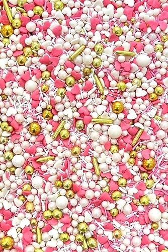 SD Pearls–Mélange de perles nacrées blanches, perles dorées, cœurs roses et blancs,–Décoration pâtisserie pour mariage, Saint-Valentin, fiançailles, anniversaires (Mix Key to Your Heart, 100g)