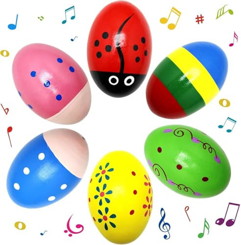 6 Stück Eier Maracas, Musical Egg Shaker, Holz Percussion Musikintrument, Musikinstrument Egg Shaker, Eier Maracas Eier Shaker Set für Party Gefälligkeiten, Musikinstrument, Osterjagd